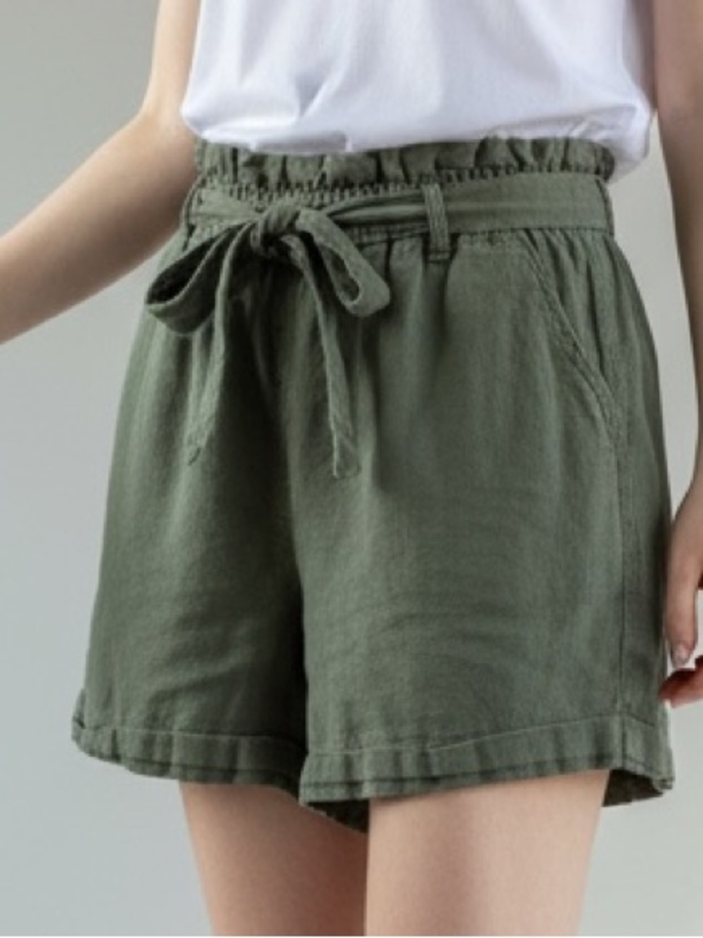 Maurices Linen Blend Paperbag Waist Shorts – Dark Green Tie Front – Casual Summe